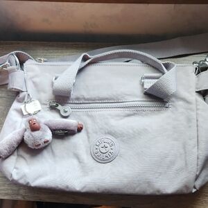 Kipling Light Gray Crossbody Bag with Monkey Keychain